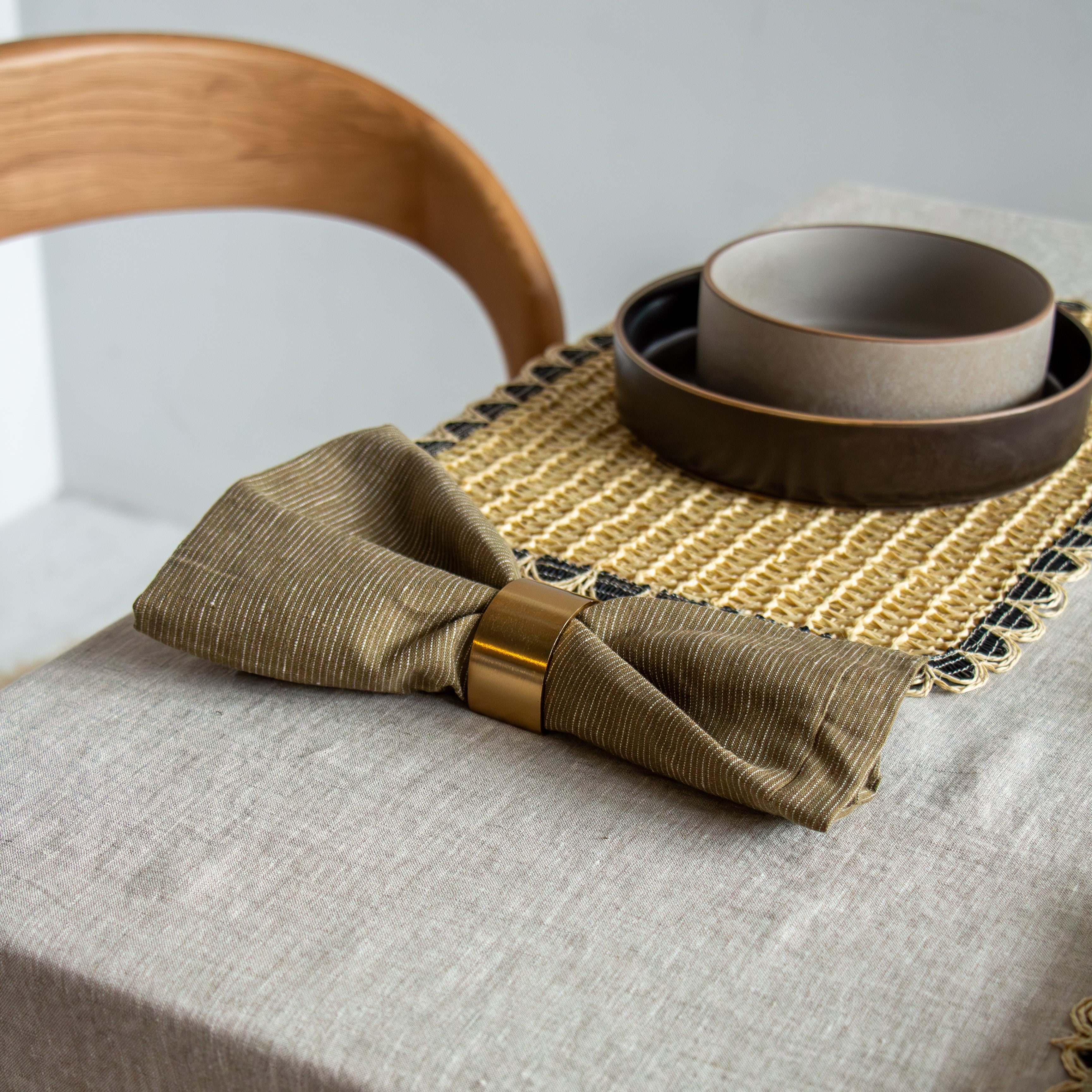 Linen Napkins - Olive Pinstripe (set of 4)