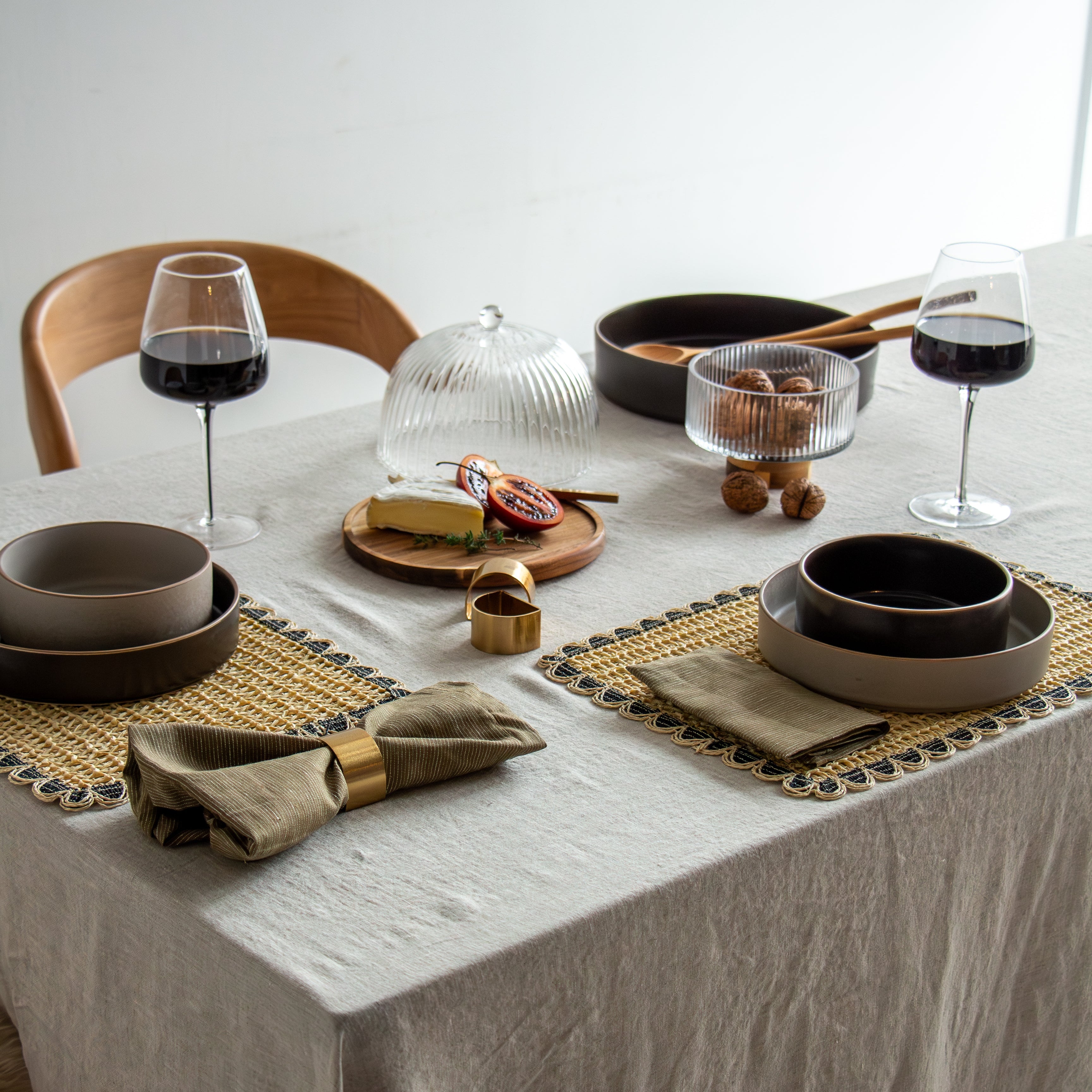 Linen Napkins - Olive Pinstripe (set of 4)
