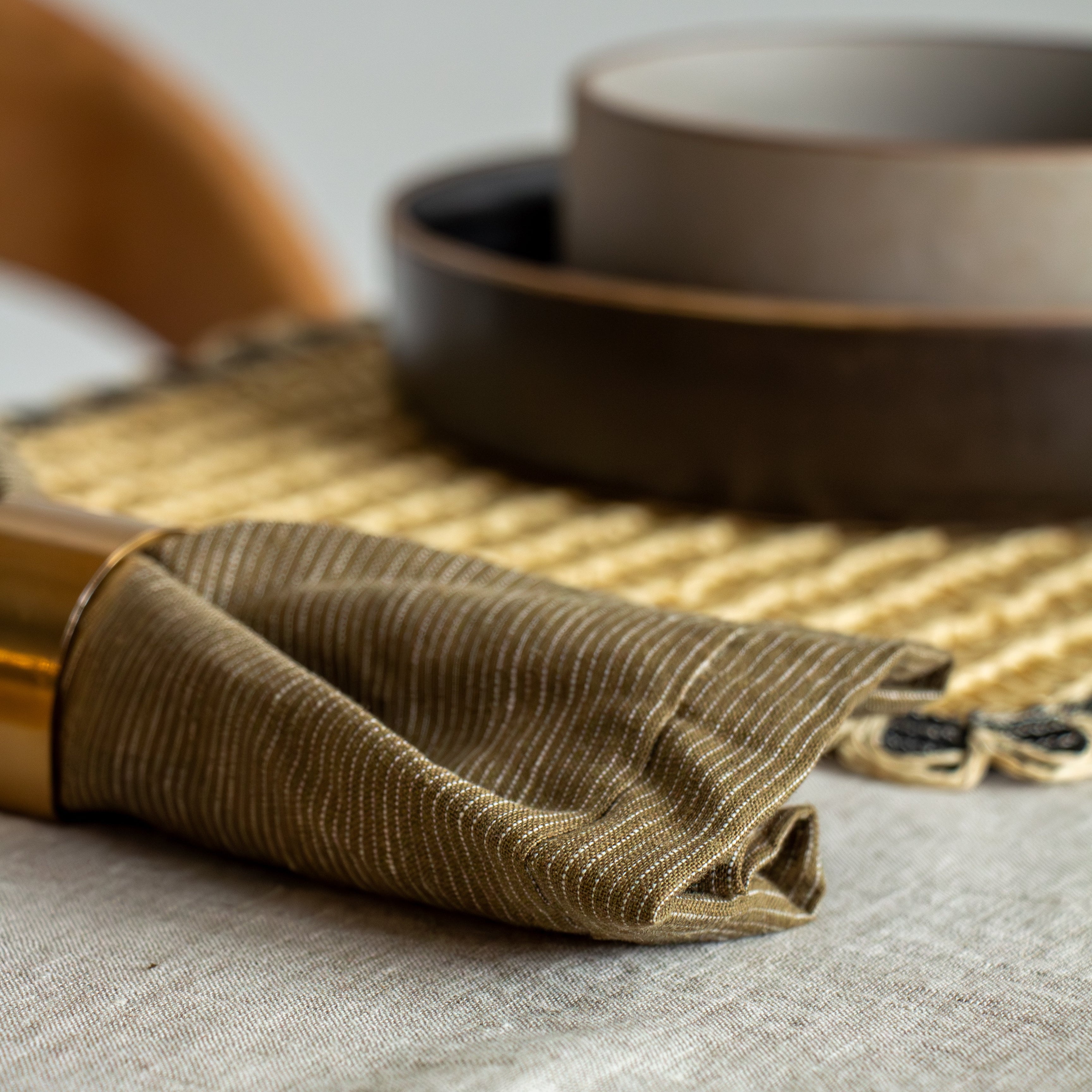 Linen Napkins - Olive Pinstripe (set of 4)