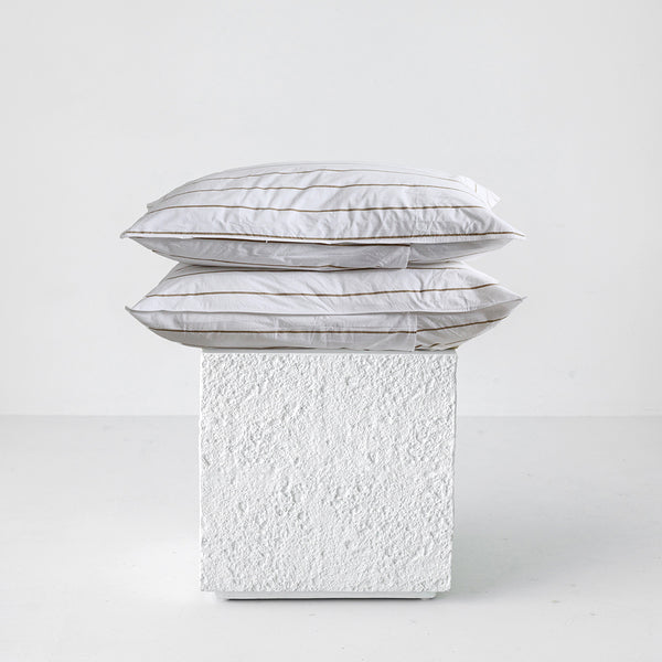 Stonewash Cotton Pillowcase Pair - Khaki Stripe