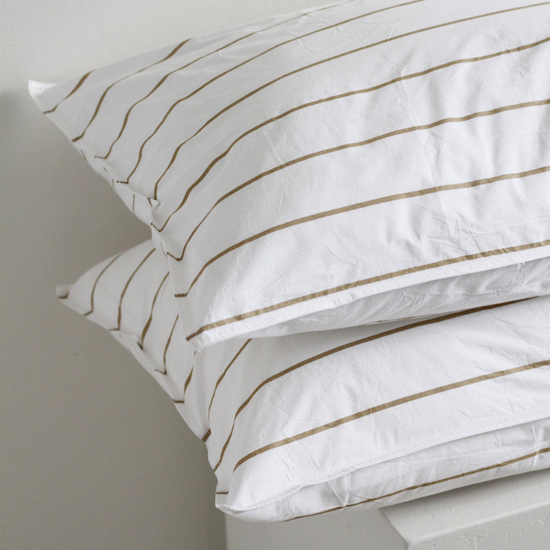 Stonewash Cotton Pillowcase Pair - Khaki Stripe