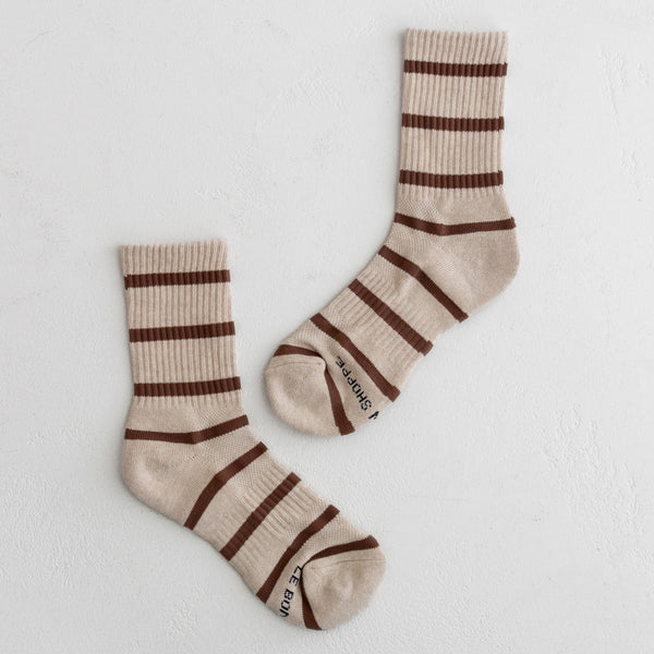 Le Bon Shoppe Striped Boyfriend Socks - Flax Stripe