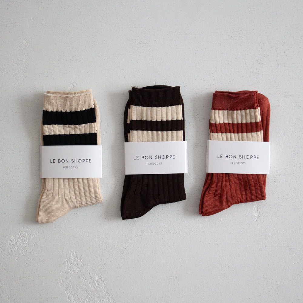 Her Varsity Socks - Cream Black