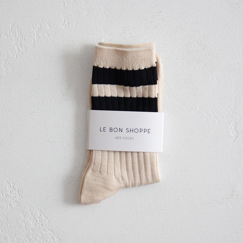 Her Varsity Socks - Cream Black