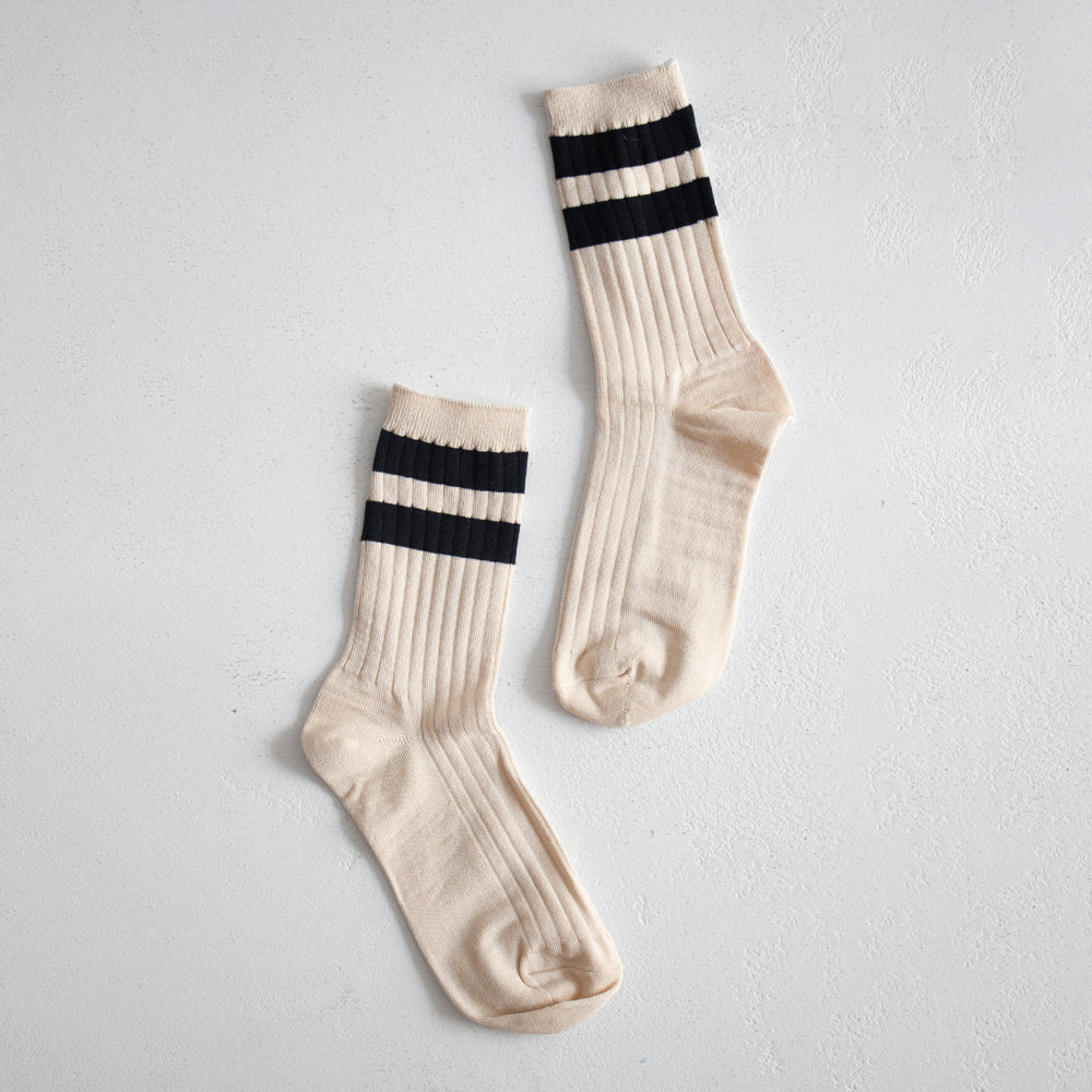 Her Varsity Socks - Cream Black