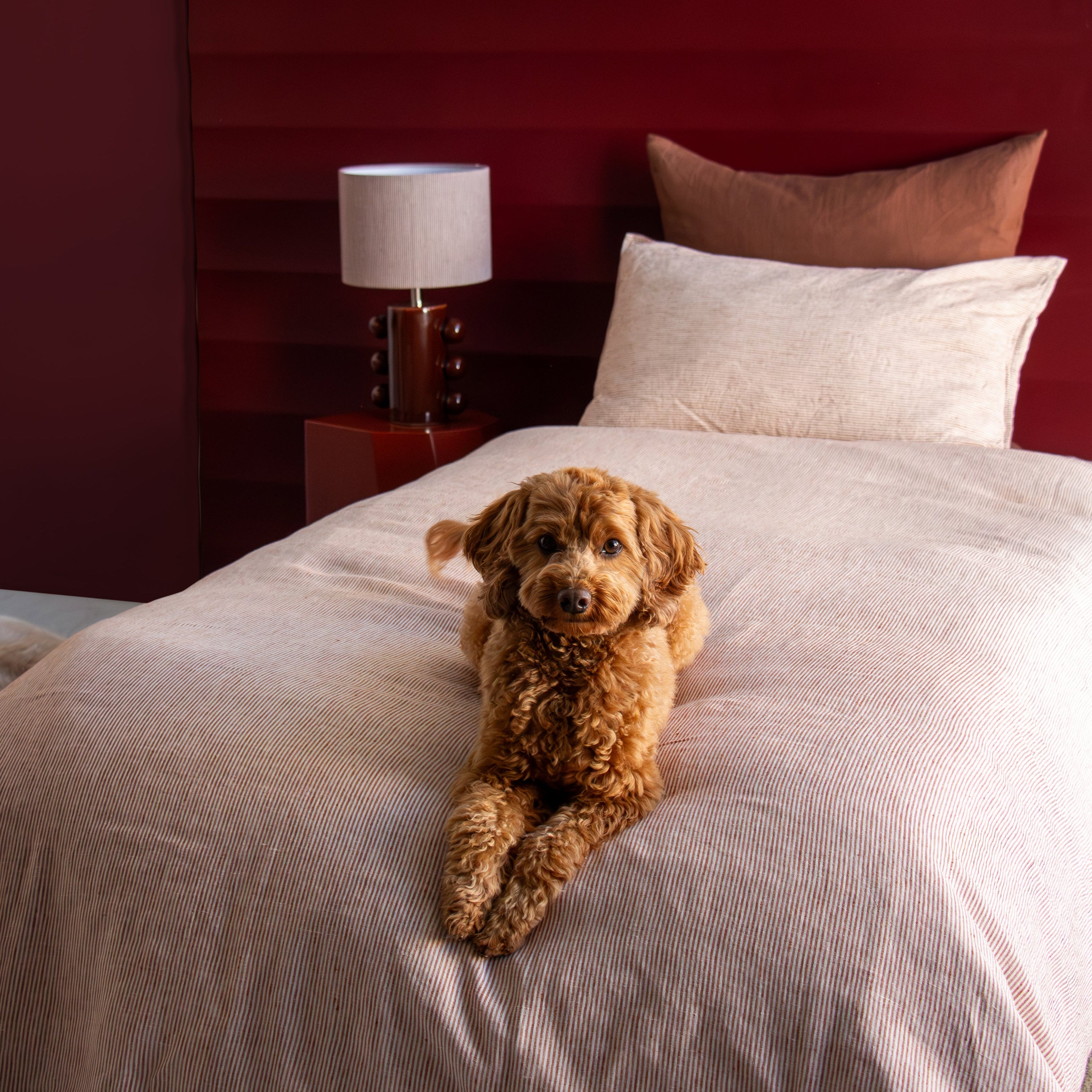 Linen Duvet Set - Mini Terracotta Stripe, King Single