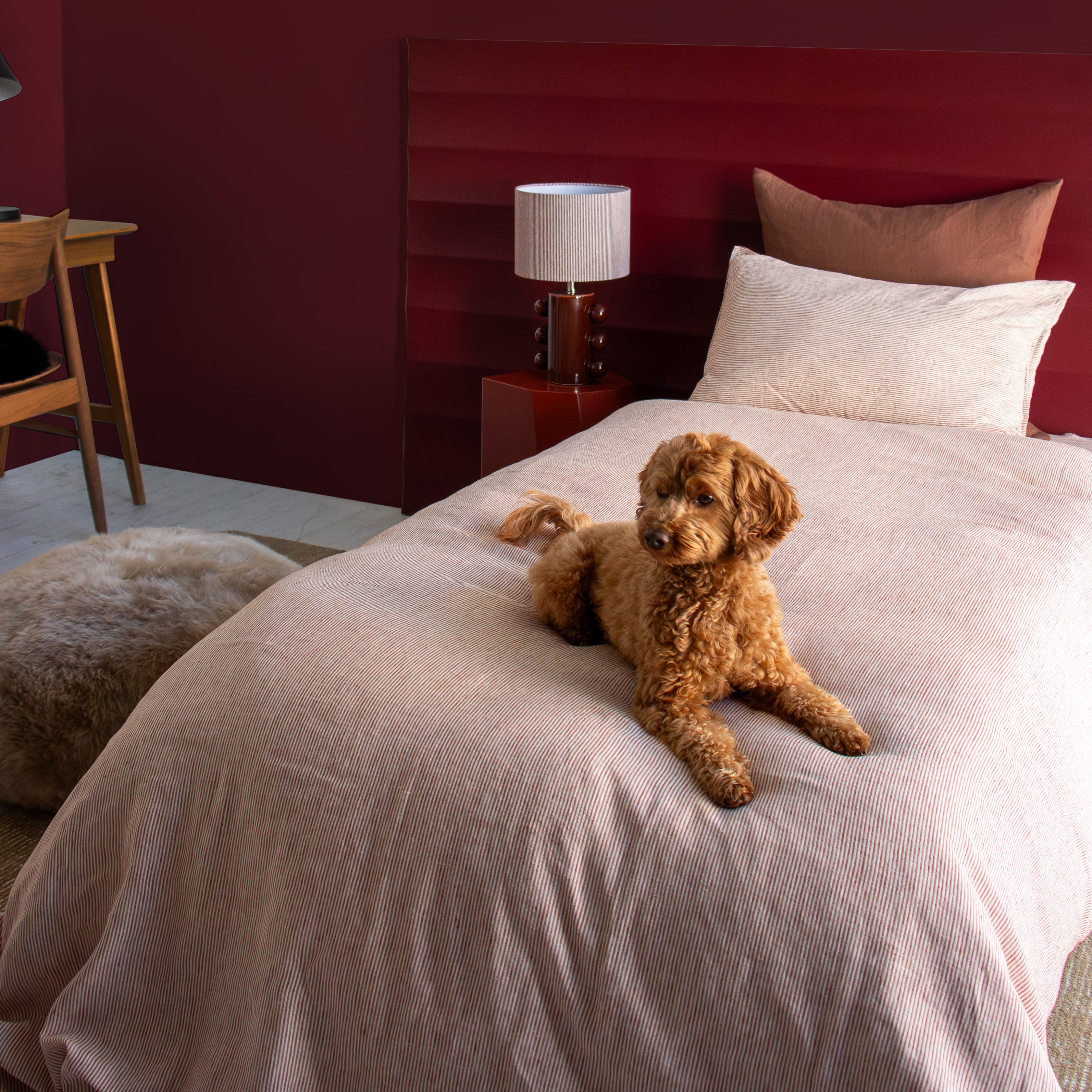 Linen Duvet Set - Mini Terracotta Stripe, King Single