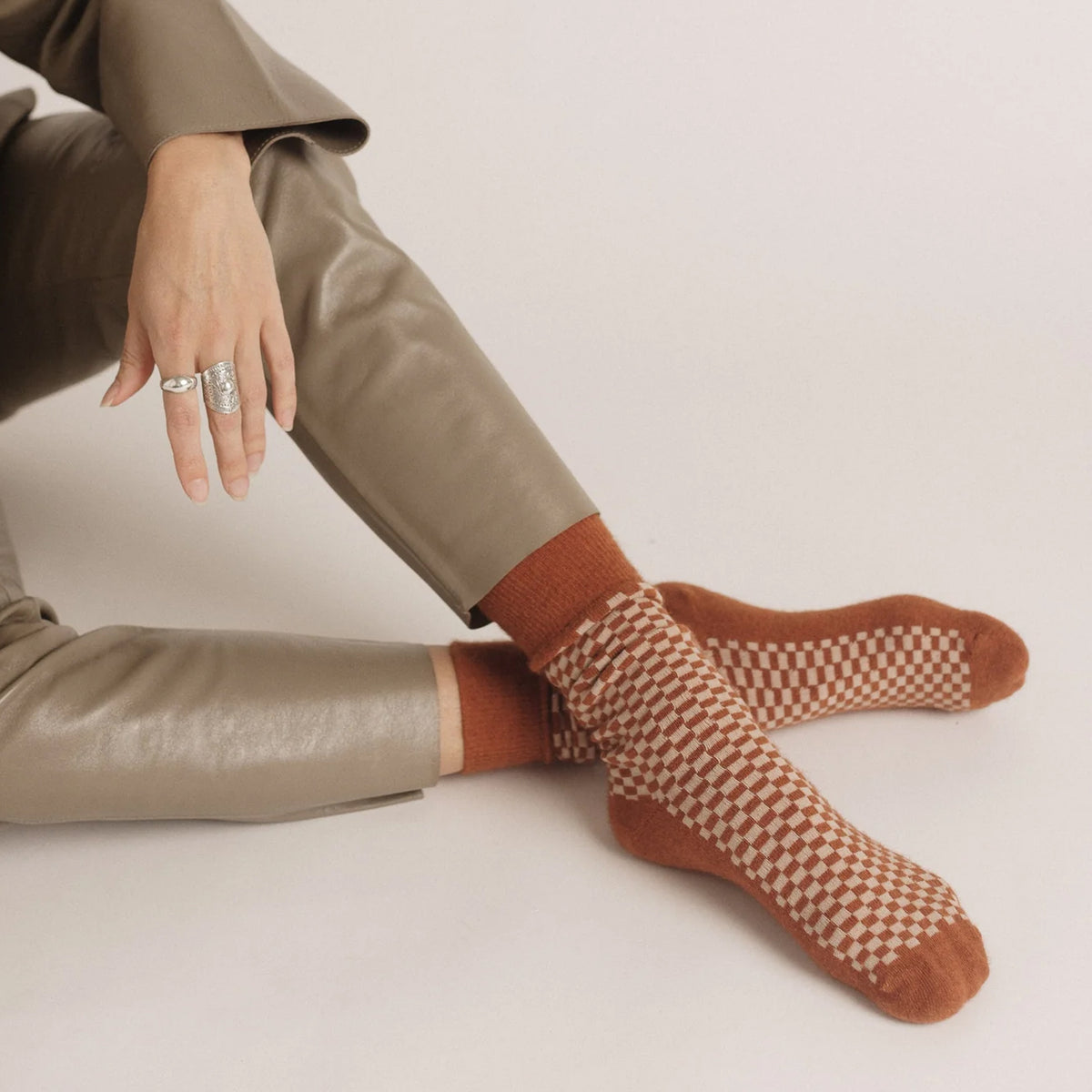 Dunedin Possum Merino Wool Socks - Burnt Orange and Beige