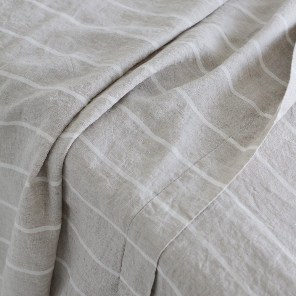 European Linen Flat Sheet - Oatmeal Stripe