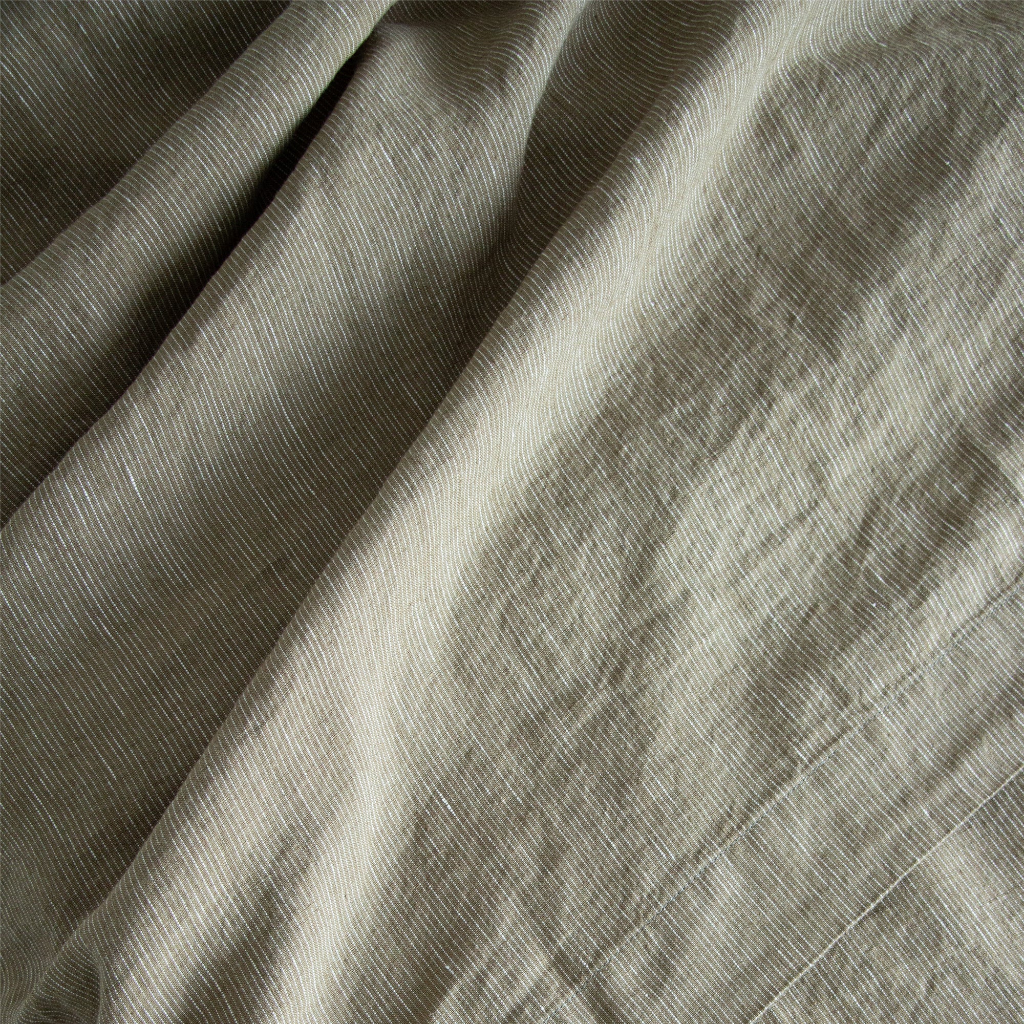 European Linen Fitted Sheet - Olive Pinstripe