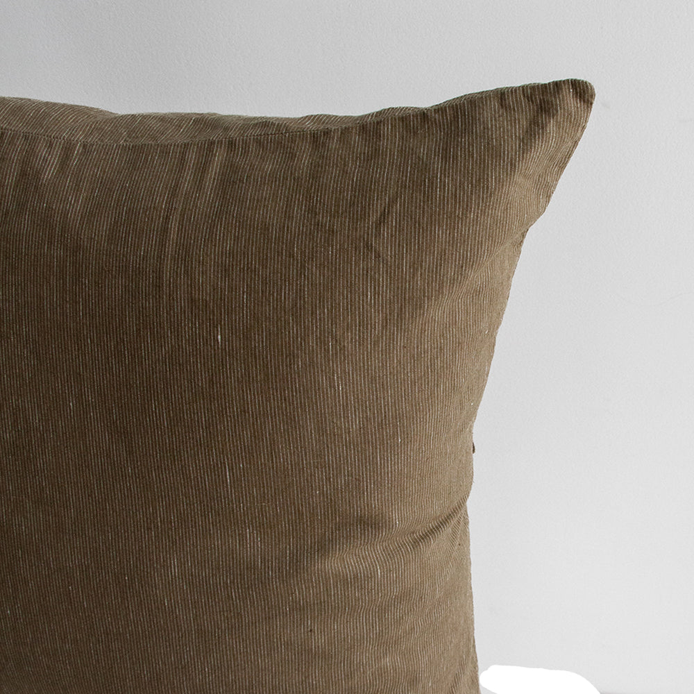 Linen Euro Pillowcase - Olive Pinstripe