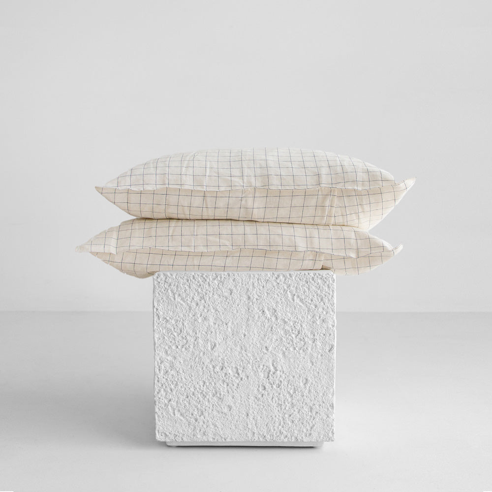 Linen Pillowcases - Navy Check