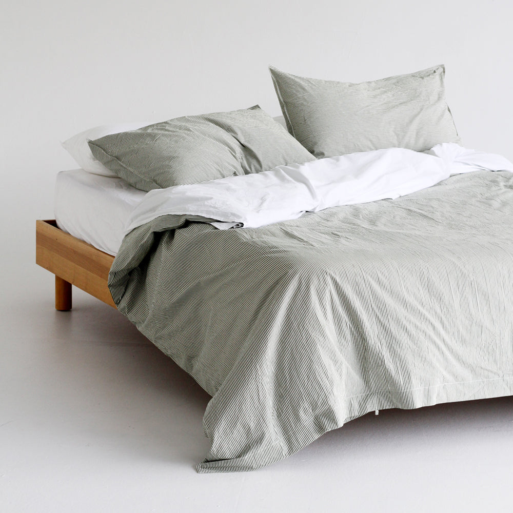 Stonewash Cotton Duvet - Pine Mini Stripe