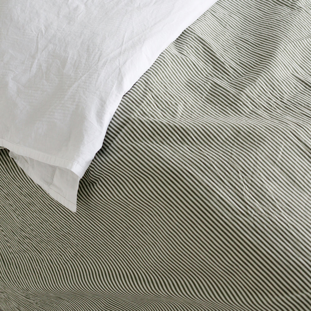 Stonewash Cotton Duvet - Pine Mini Stripe