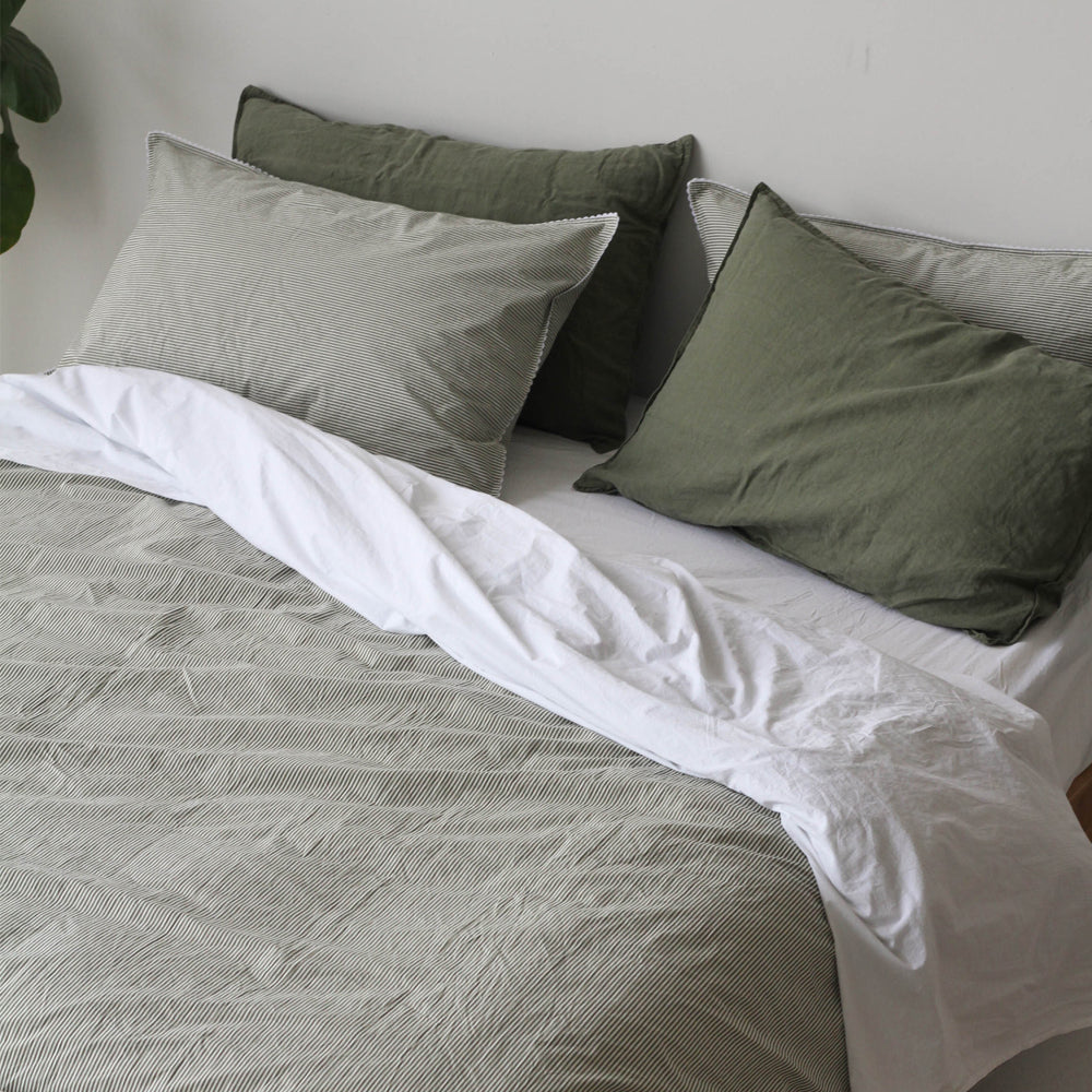Stonewash Cotton Duvet - Pine Mini Stripe