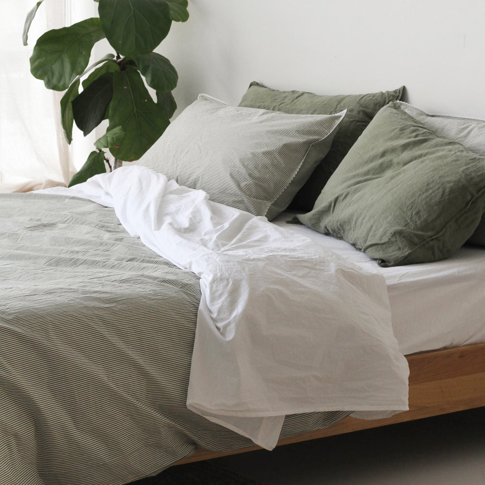 Stonewash Cotton Duvet - Pine Mini Stripe