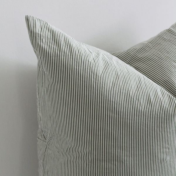 Stonewash Cotton Euro Pillowcase - Pine Mini Stripe
