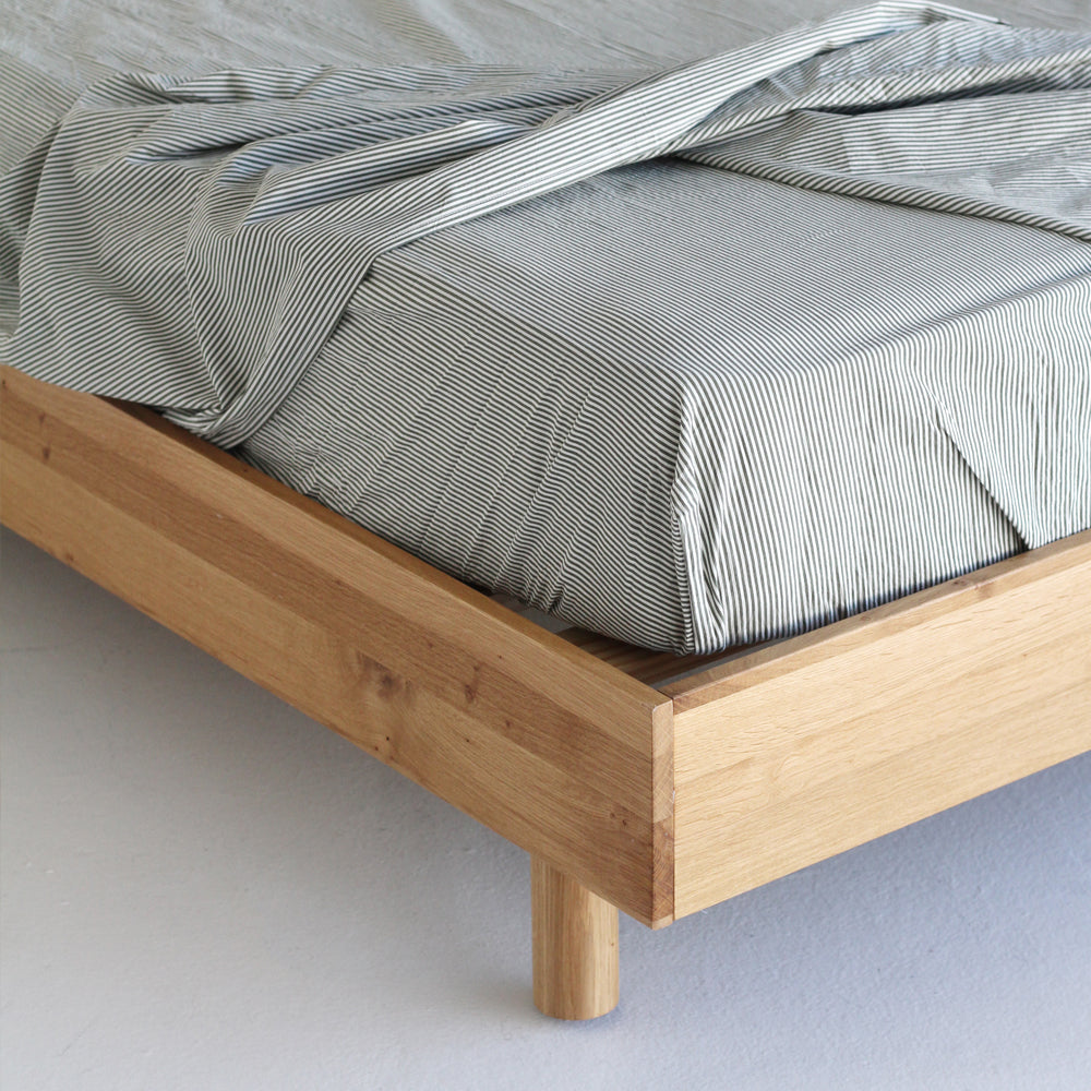 Stonewash Cotton Fitted Sheet- Pine Mini Stripe