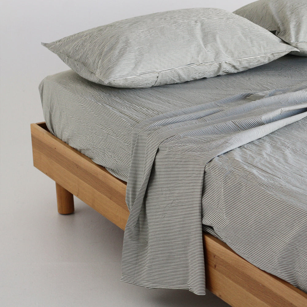 Stonewash Cotton Fitted Sheet- Pine Mini Stripe