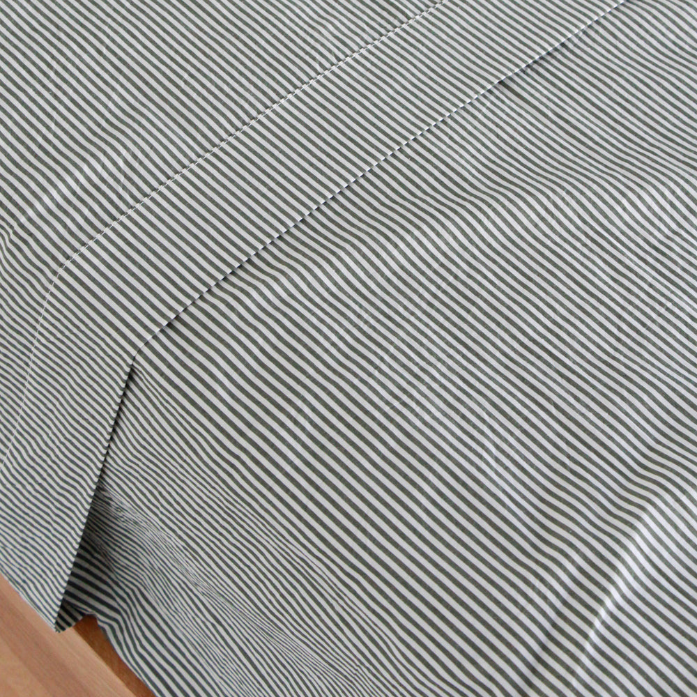 Stonewash Cotton Fitted Sheet- Pine Mini Stripe