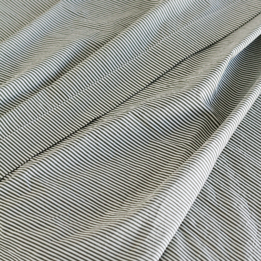 Stonewash Cotton Flat Sheet- Pine Mini Stripe