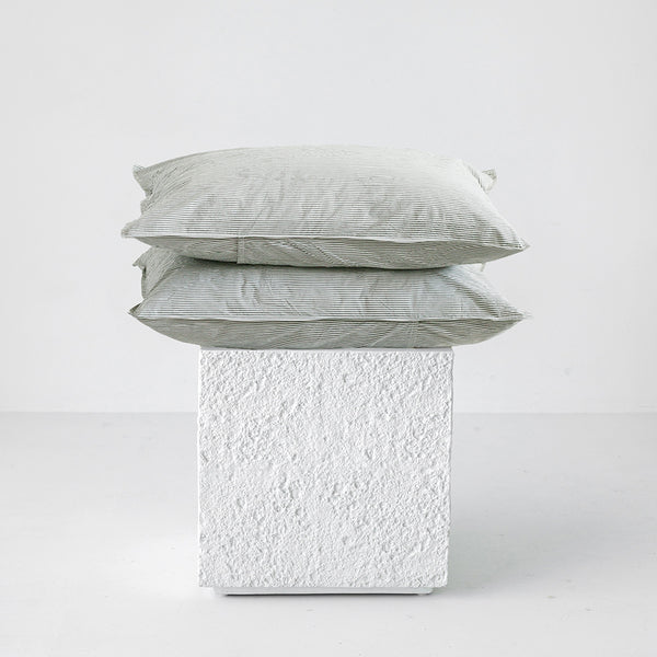 Stonewash Cotton Pillowcase Pair - Pine Mini Stripe