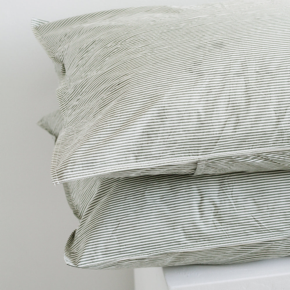 Stonewash Cotton Pillowcases - Pine Mini Stripe