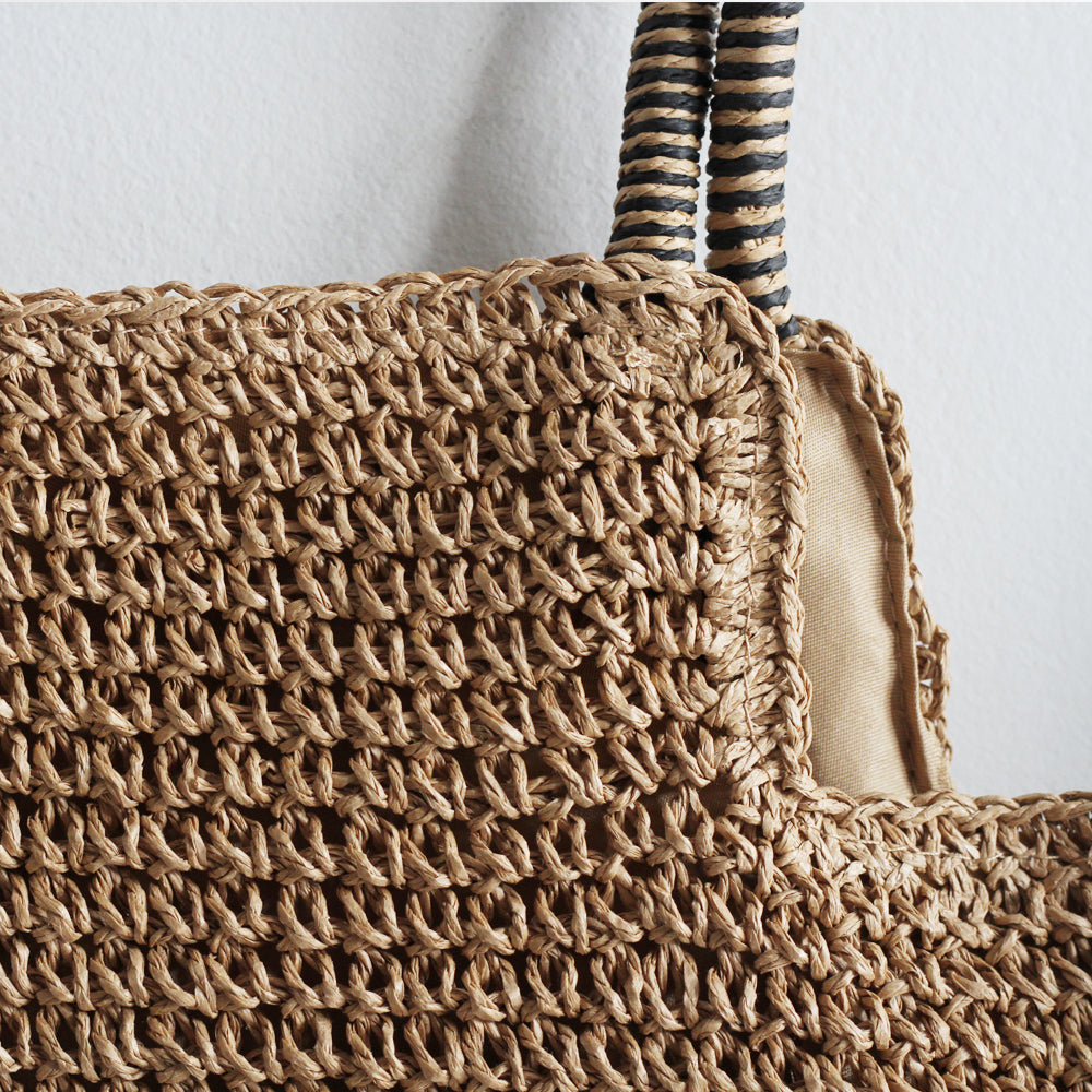Raffia Tote Bag - Brown