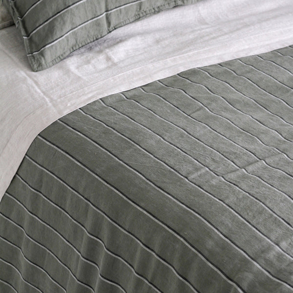 A&C Linen Duvet Cover - Rosemary Dual Stripe