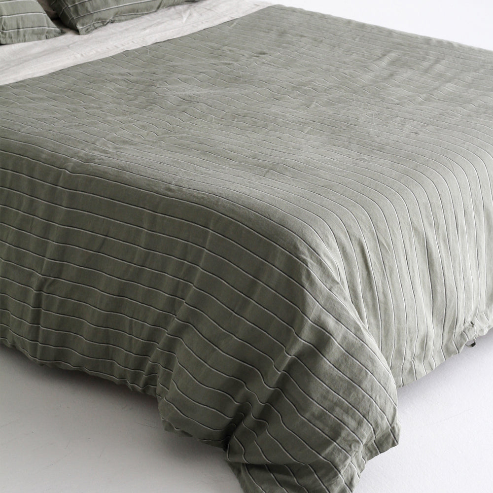 European Linen Duvet Cover - Rosemary Dual Stripe