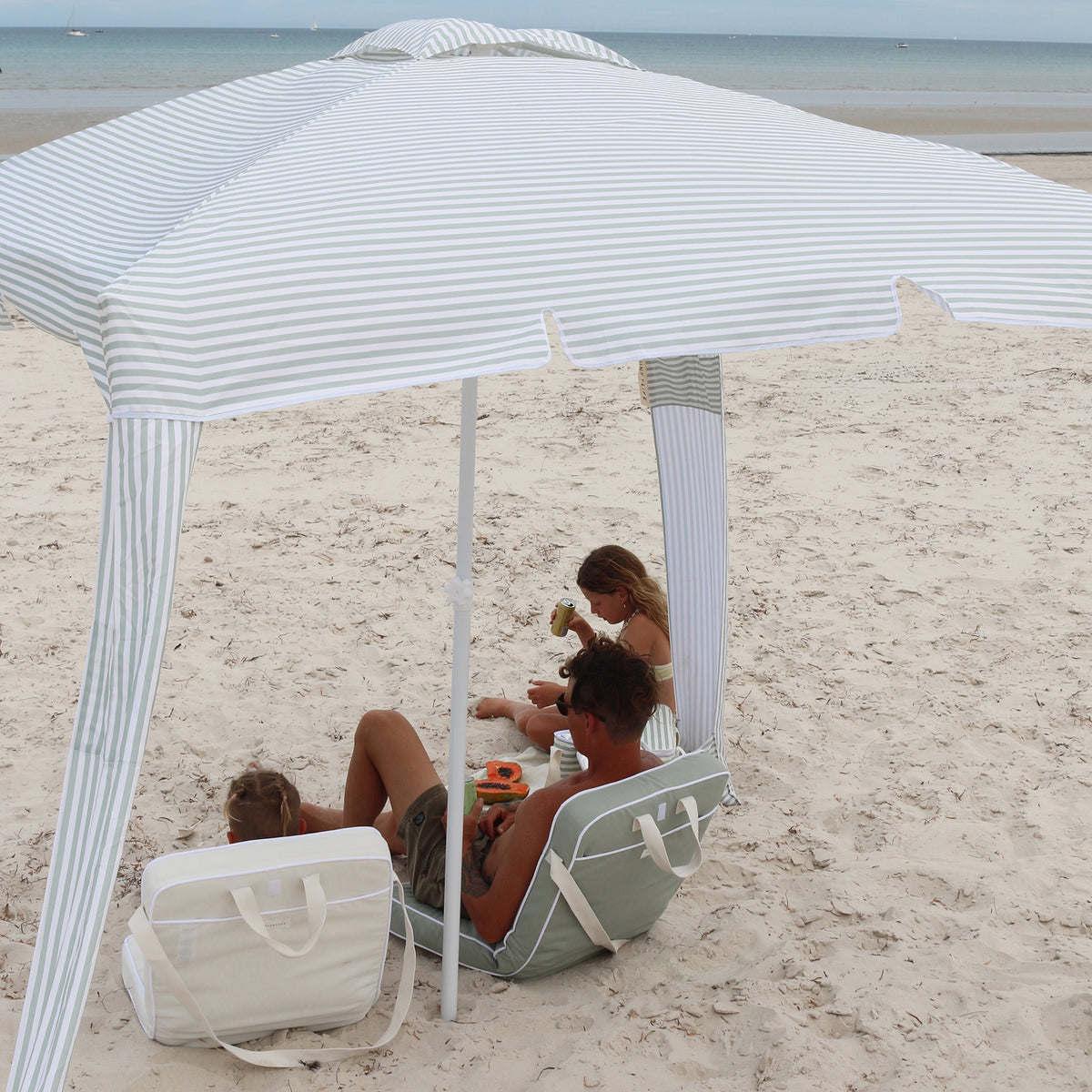 Beach Cabana Sea - Sage Stripe