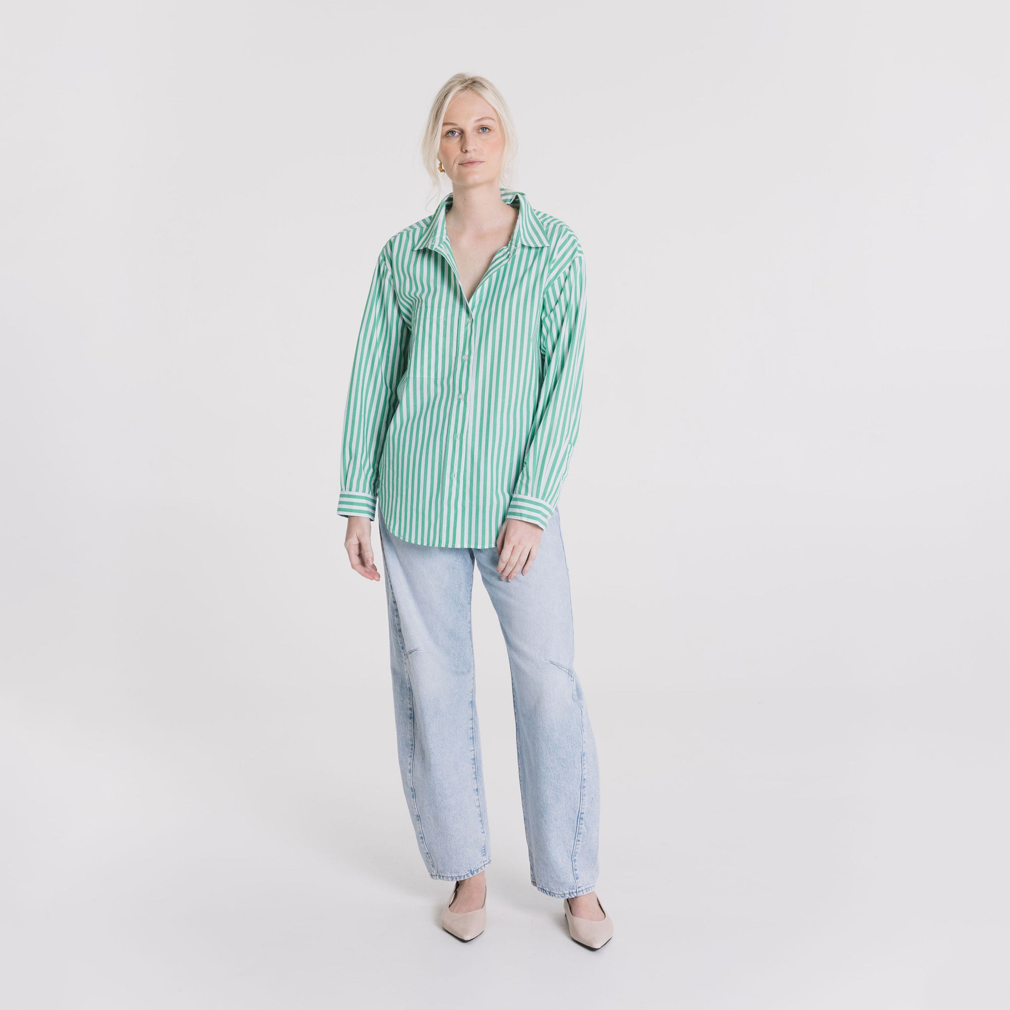 Boyfriend Shirt - Jewel Green Stripe