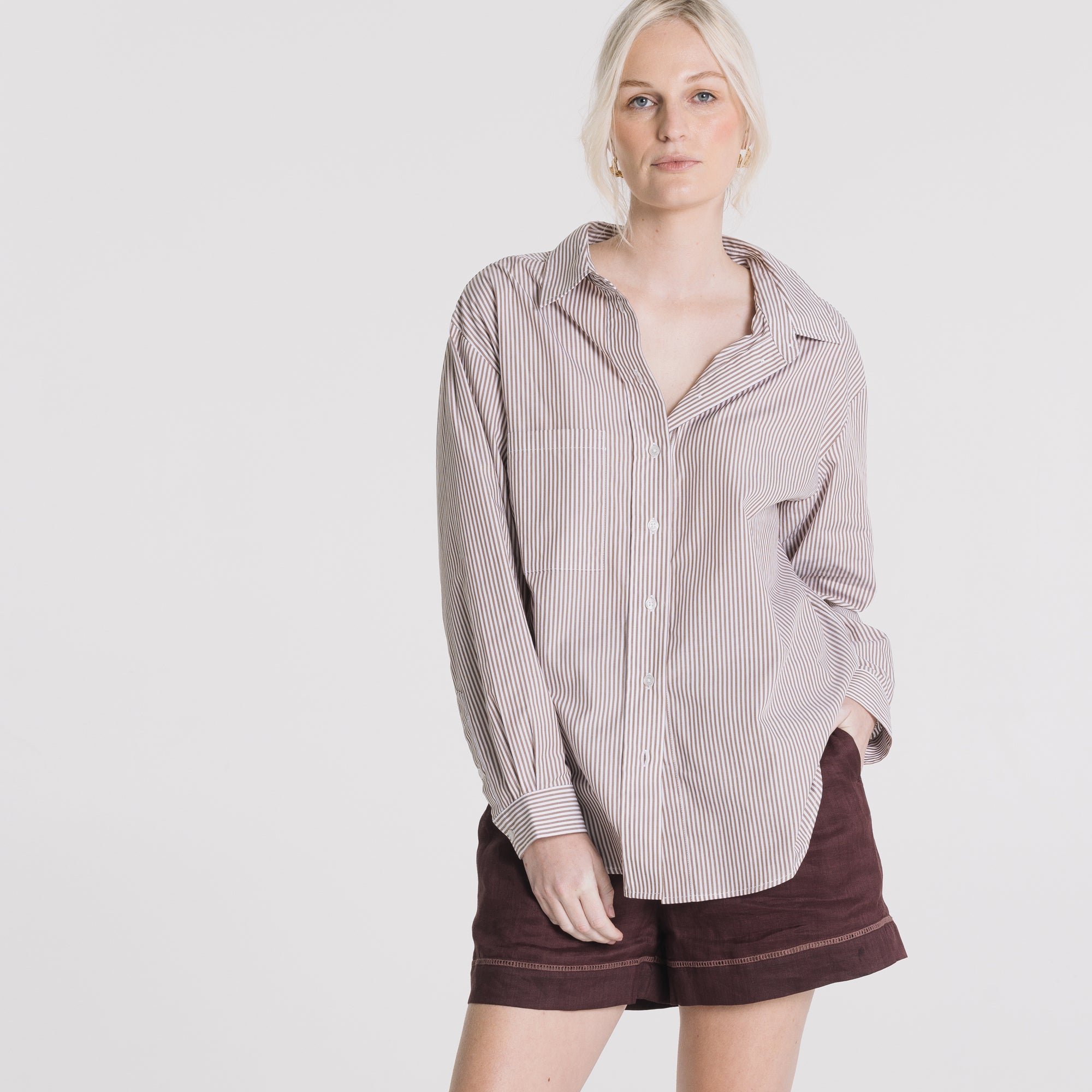Boyfriend Shirt - Cocoa Stripe