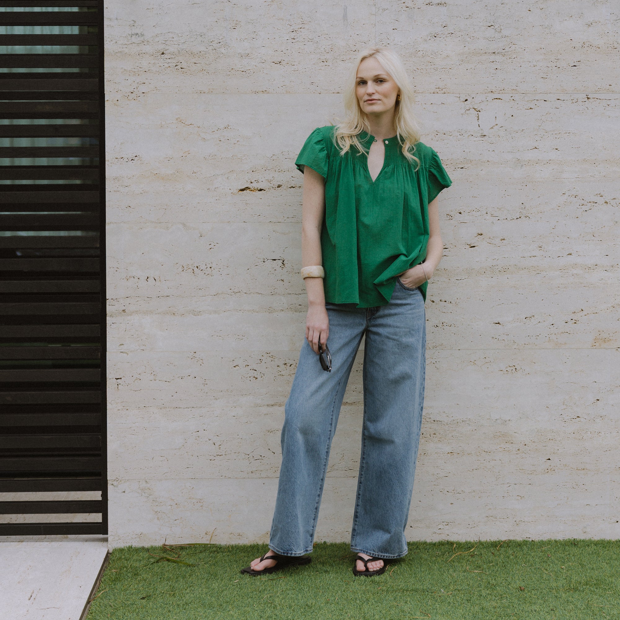 Kate Short Sleeve Blouse - Emerald Green