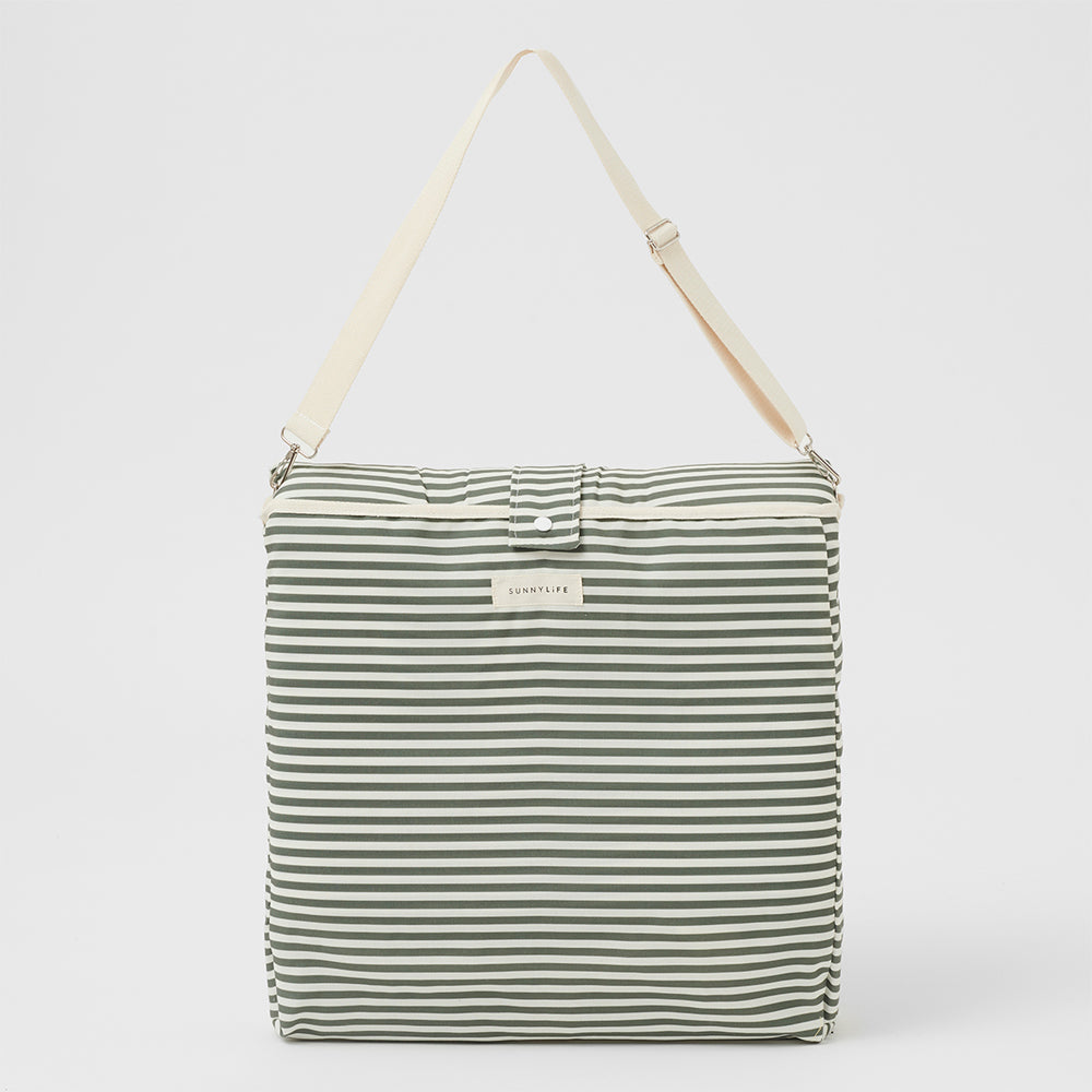 Reclining Beach Lounger - Olive Stripe