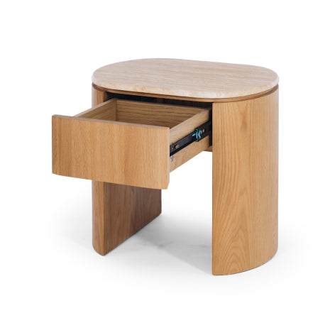 Archie Curved Bedside - Travertine