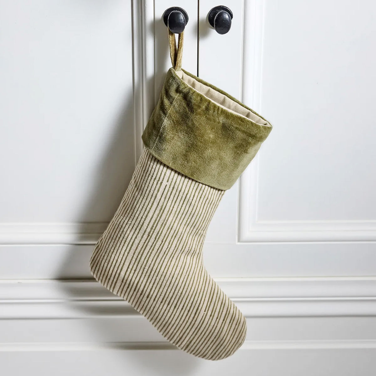 Velvet Christmas Stocking - Forest Stripe