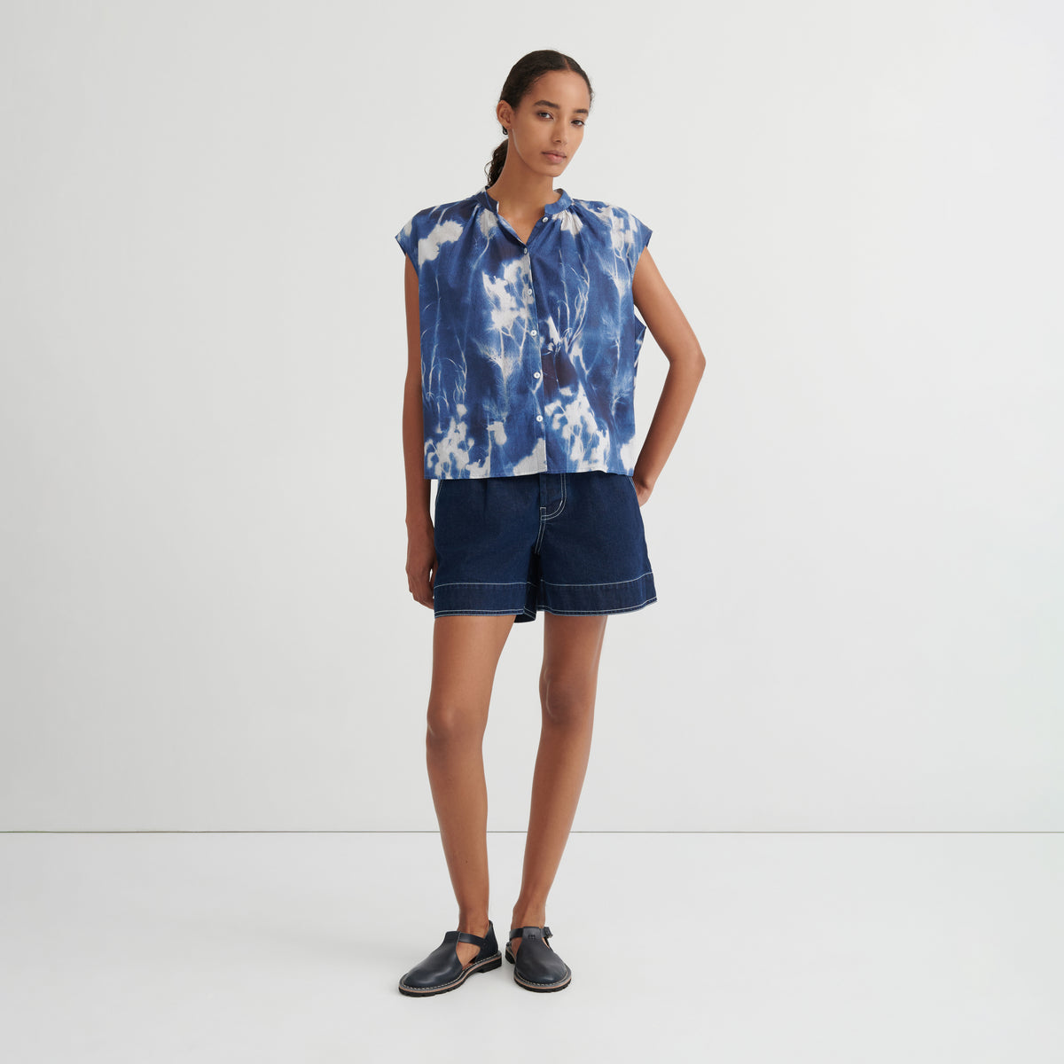 Equinox Top - Cyanotype Floral