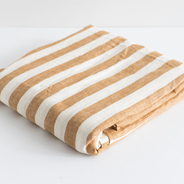 A&C Linen Flat Sheet - Toffee Wide Stripe