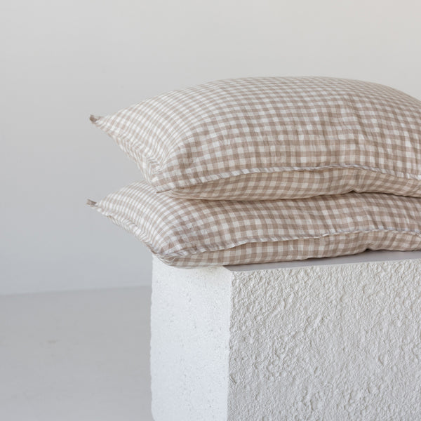 Linen Pillowcases - Natural Gingham