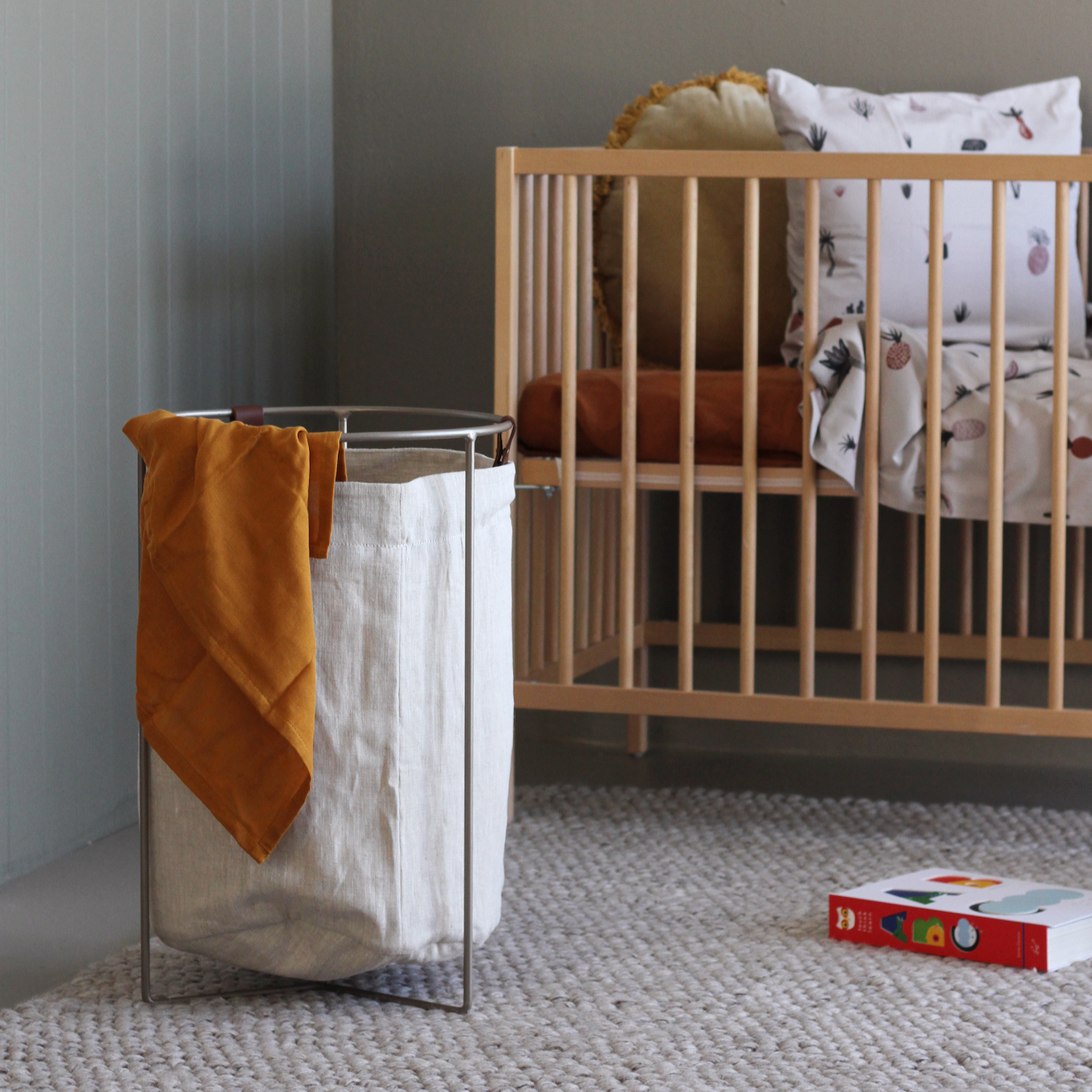 Oatmeal Linen Laundry Basket - Champagne Frame