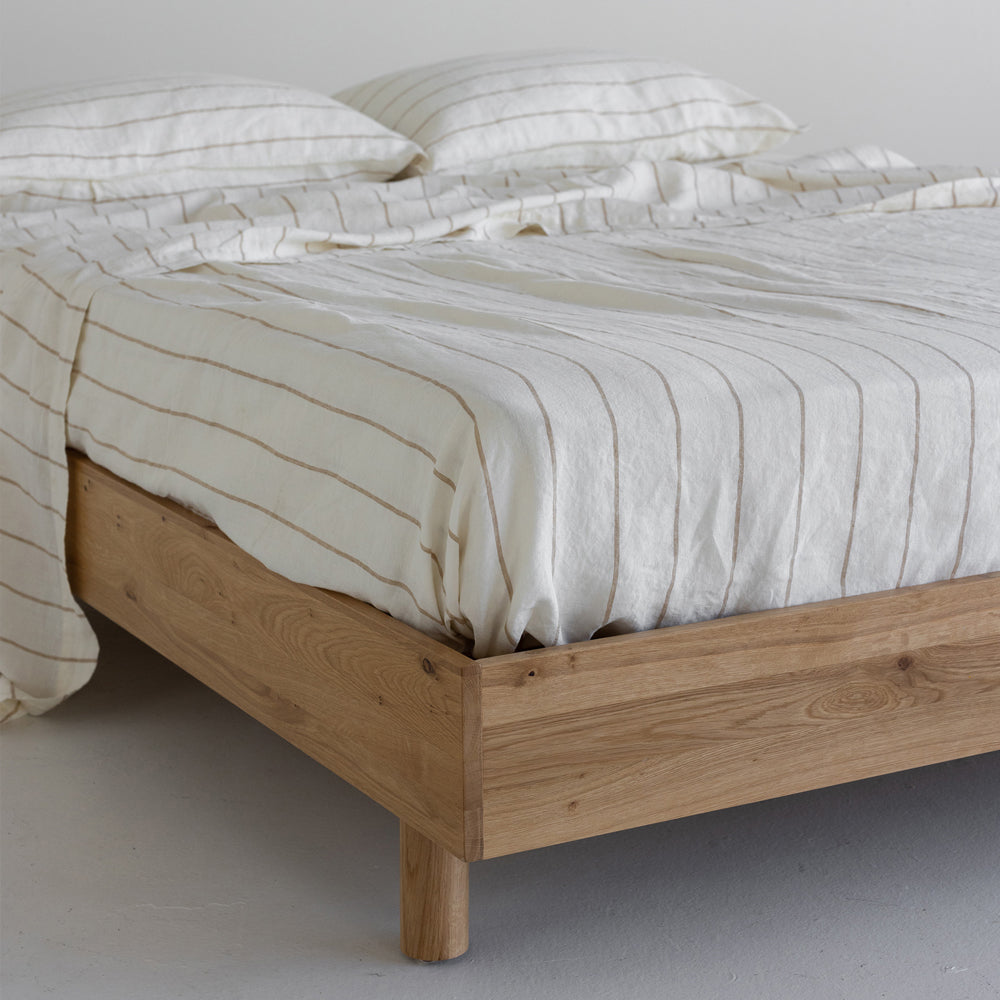 A&C Flax Linen Fitted Sheet - Tan Stripe