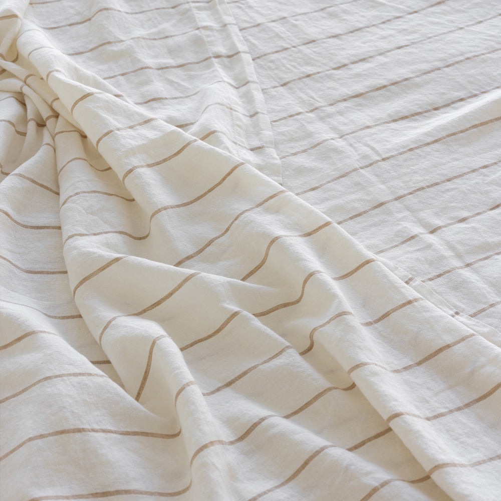 A&C Flax Linen Fitted Sheet - Tan Stripe
