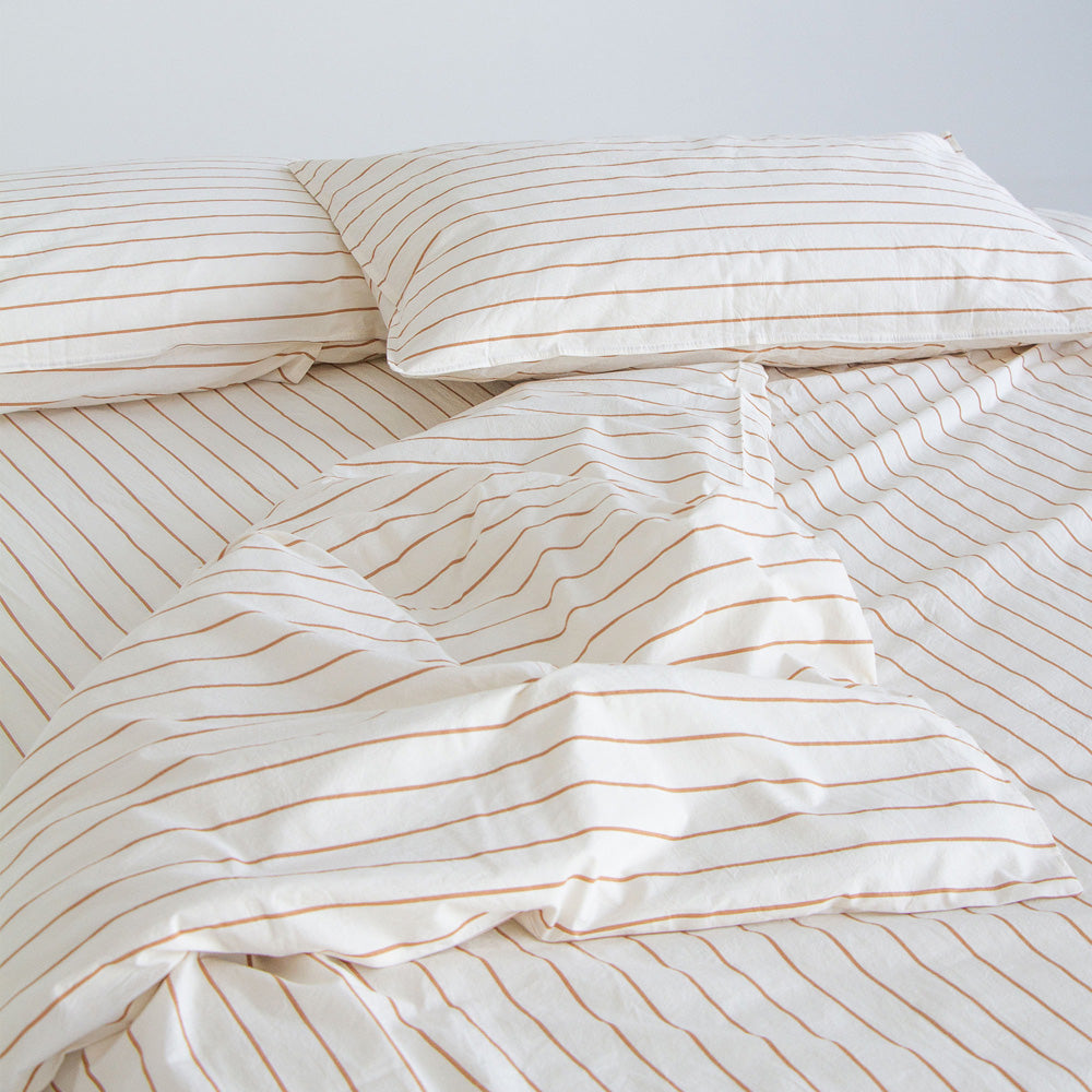Stonewash Cotton Pillowcases - Cedar Stripe
