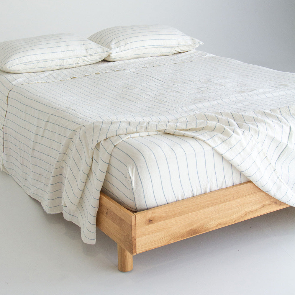 European Linen Fitted Sheet - Lake Stripe
