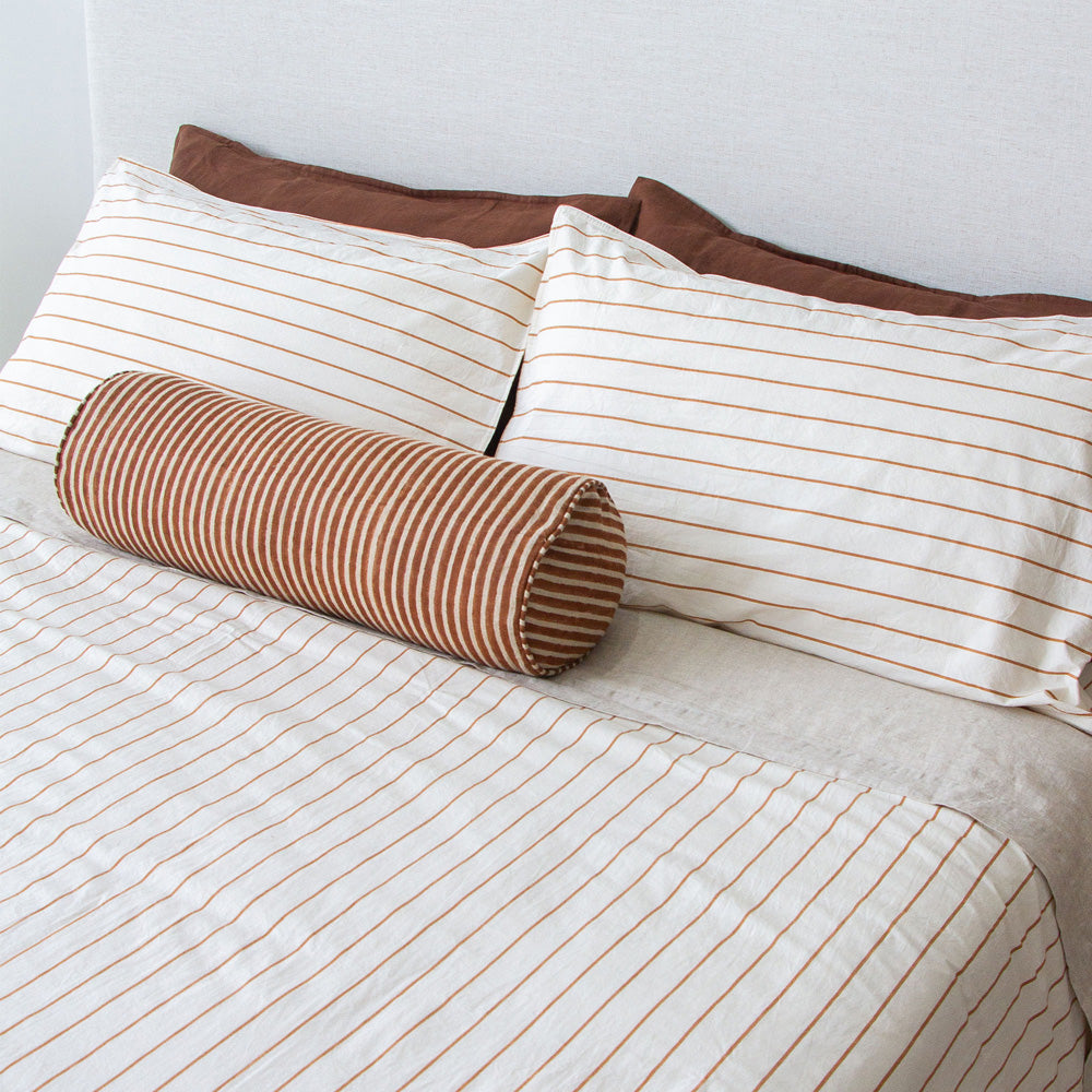 Stonewash Cotton Pillowcases - Cedar Stripe
