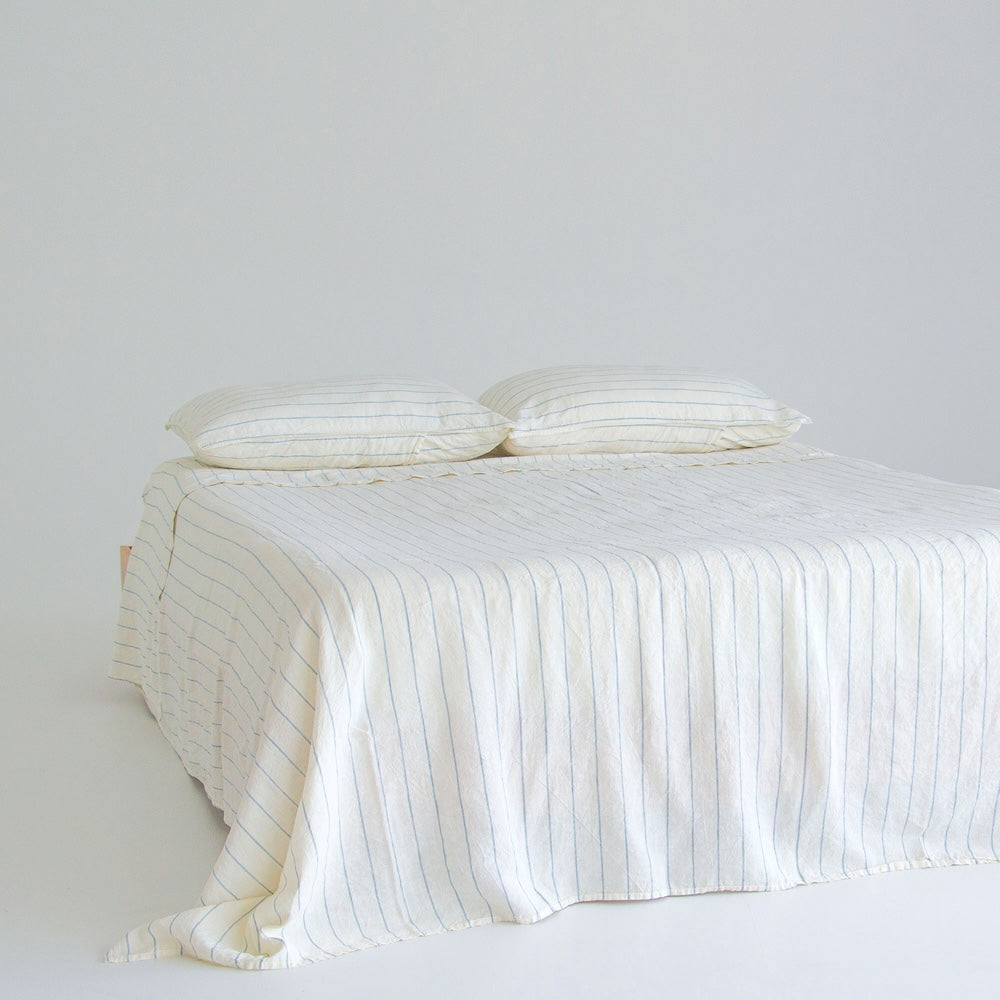 European Linen Flat Sheet - Lake Stripe