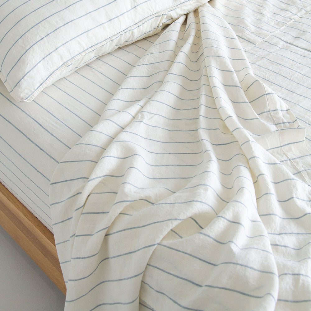European Linen Flat Sheet - Lake Stripe