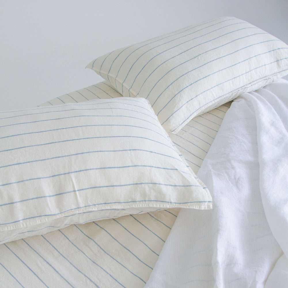 Linen Pillowcases - Lake Stripe