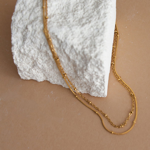 Double Necklace Snake and Chain - Gold